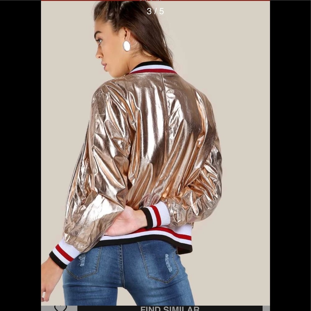 Hot & Delicious Metallic Zip Up Jacket ROSE GOLD - Picture 13 of 15